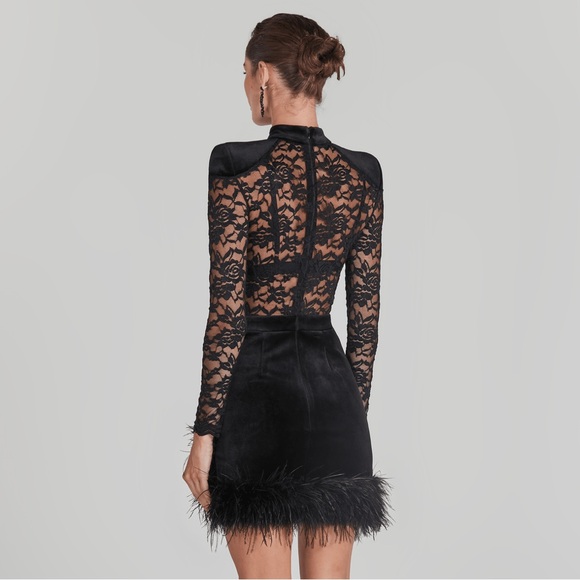 NADINE MERABI Black Lace Long Sleeve Dress - Picture 2 of 10